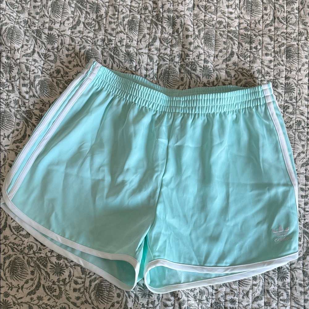 adidas Light Aqua Athletic Shorts with White Trim